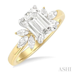 1/2 ctw Akari Emerald Shape Marquise and Round Cut Diamond Semi Mount Engagement Ring in 14K Yellow and White Gold