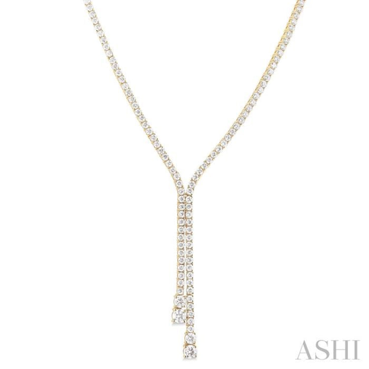 6 1/2 ctw Y-Split Round Cut Diamond Lariat Necklace in 14K Yellow Gold