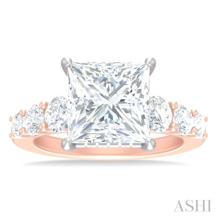 1 1/4 ctw Princess Shape Round Cut Diamond Semi Mount Engagement Ring in 14K Rose and White Gold