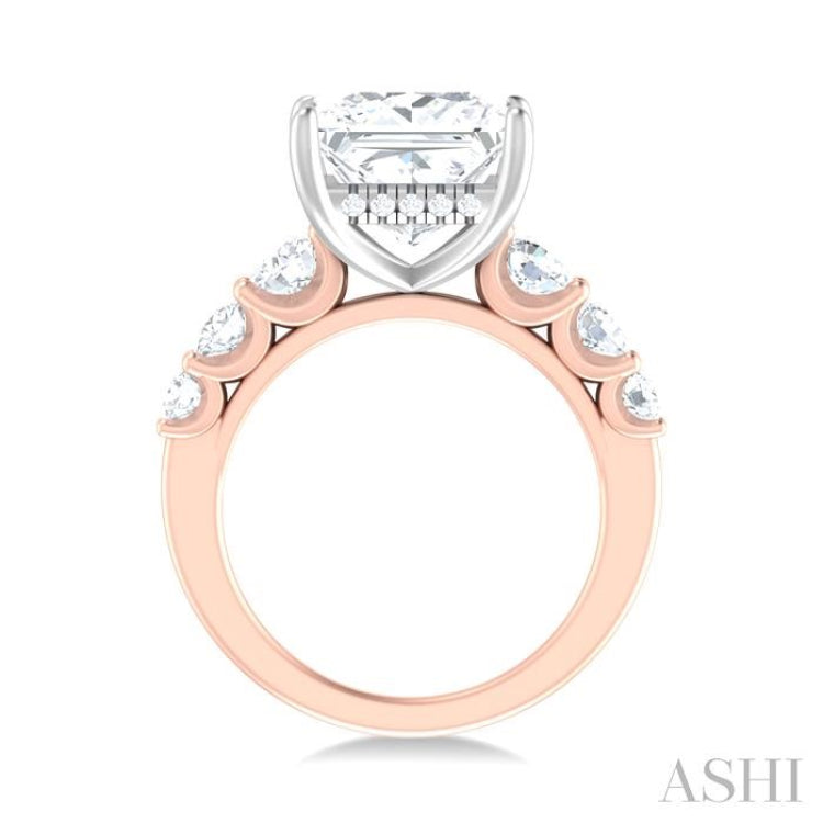 1 1/4 ctw Princess Shape Round Cut Diamond Semi Mount Engagement Ring in 14K Rose and White Gold