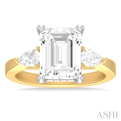 1/2 ctw Tri-Mount Emerald Shape Center Pear and Round Cut Diamond Semi Mount Engagement Ring in 14K Yellow and White Gold