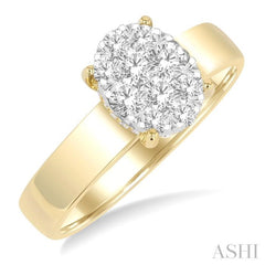 1/2 ctw Bold Shank Oval Shaped Lovebright Round Cut Diamond Ring in 14K Yellow and White Gold