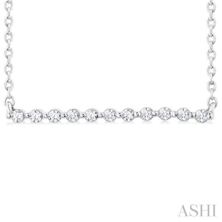 1/10 ctw Petite Bar Round Cut Diamond Pendant With Chain in Sterling Silver