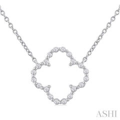 1/8 ctw Petite Open Window Clover Round Cut Diamond Pendant With Chain in Sterling Silver