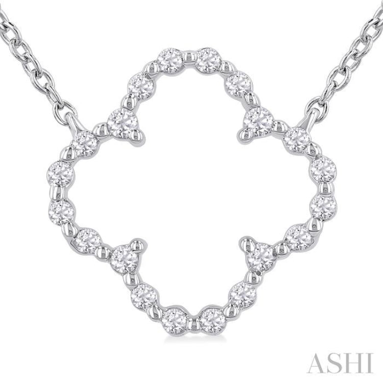 1/8 ctw Petite Open Window Clover Round Cut Diamond Pendant With Chain in Sterling Silver