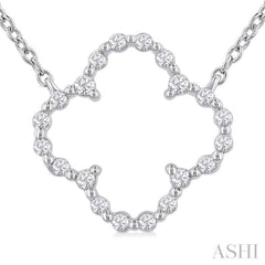 1/8 ctw Petite Open Window Clover Round Cut Diamond Pendant With Chain in Sterling Silver