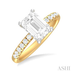 1/3 ctw Emerald Shape Round Cut Diamond Semi Mount Engagement Ring in 14K Yellow and White Gold