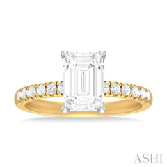 1/3 ctw Emerald Shape Round Cut Diamond Semi Mount Engagement Ring in 14K Yellow and White Gold