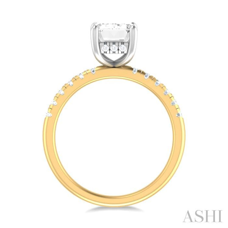 1/3 ctw Emerald Shape Round Cut Diamond Semi Mount Engagement Ring in 14K Yellow and White Gold