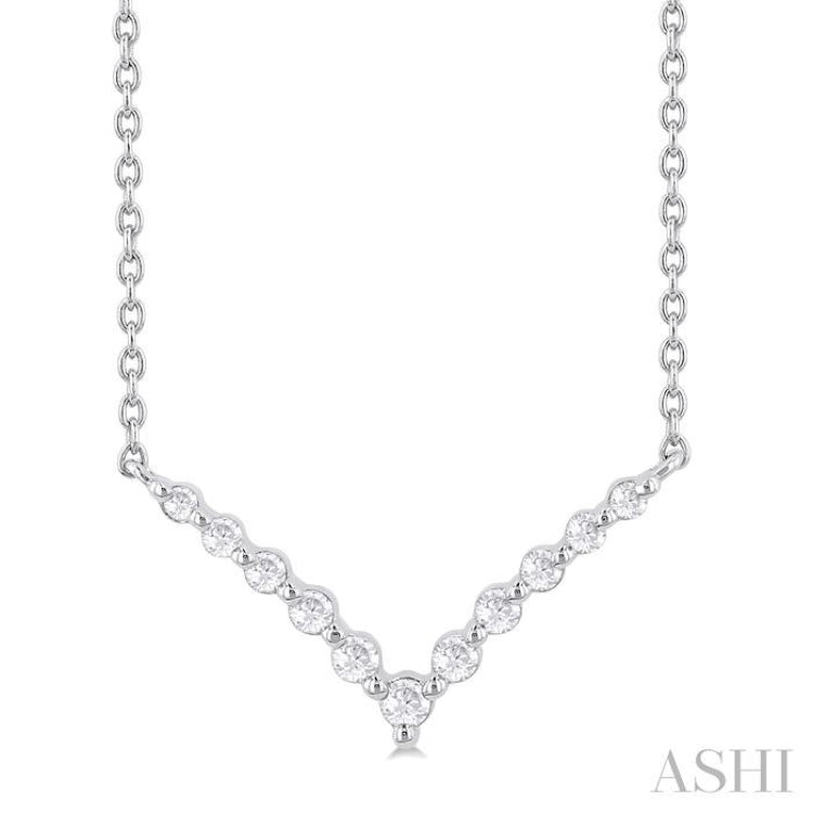 1/8 ctw Petite Chevron Round Cut Diamond Pendant With Chain in Sterling Silver