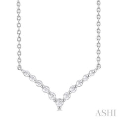 1/8 ctw Petite Chevron Round Cut Diamond Pendant With Chain in Sterling Silver