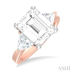 1 ctw Emerald Shape Trillion and Round Cut Diamond Semi Mount Engagement Ring in 14K Rose and White Gold