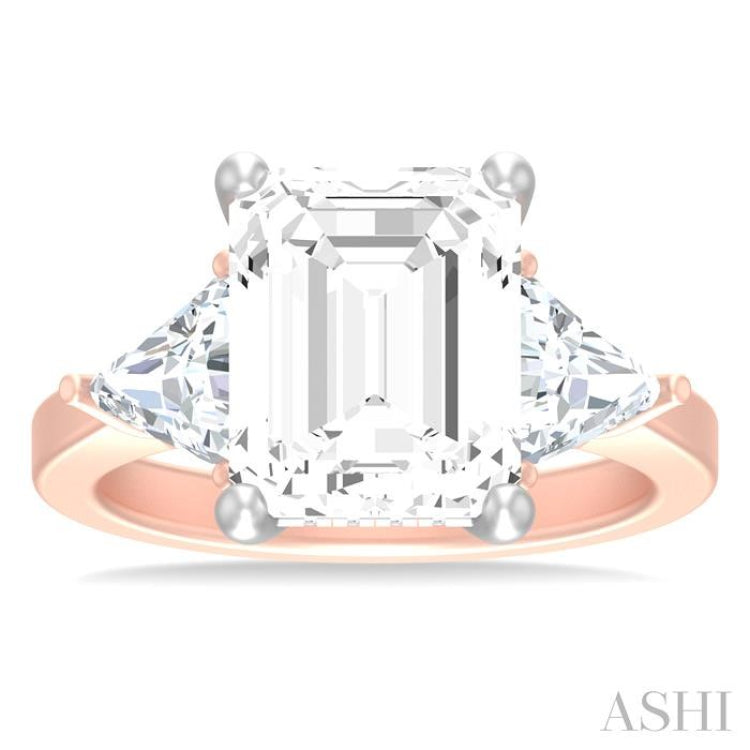 1 ctw Emerald Shape Trillion and Round Cut Diamond Semi Mount Engagement Ring in 14K Rose and White Gold