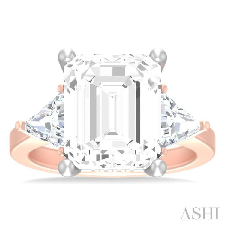1 ctw Emerald Shape Trillion and Round Cut Diamond Semi Mount Engagement Ring in 14K Rose and White Gold
