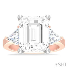 1 ctw Emerald Shape Trillion and Round Cut Diamond Semi Mount Engagement Ring in 14K Rose and White Gold