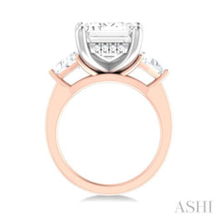 1 ctw Emerald Shape Trillion and Round Cut Diamond Semi Mount Engagement Ring in 14K Rose and White Gold