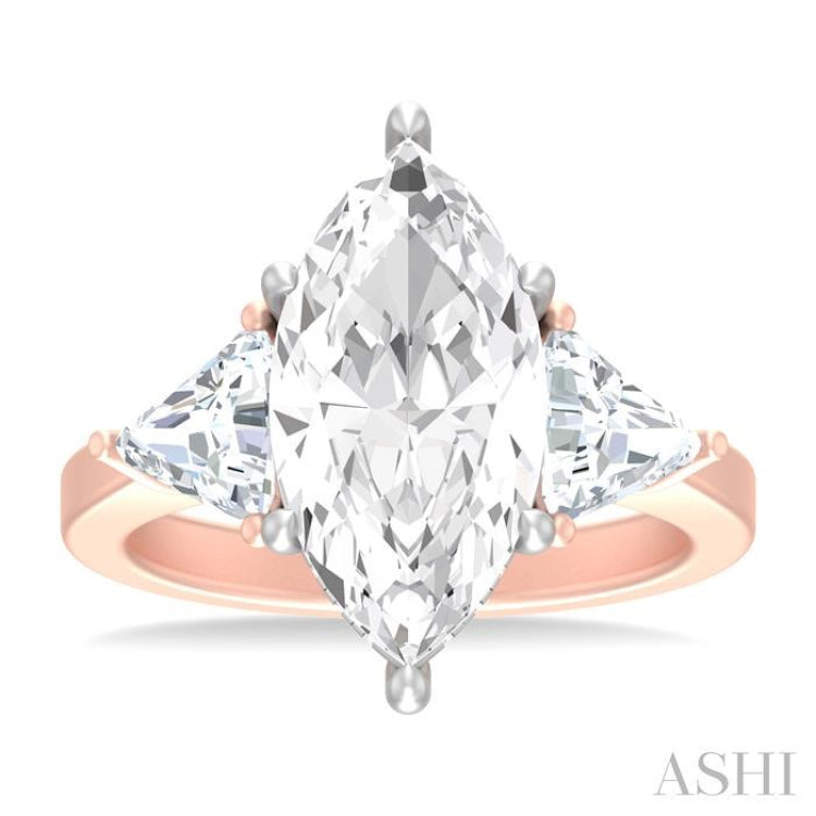 1 ctw Marquise Shape Trillion and Round Cut Diamond Semi Mount Engagement Ring in 14K Rose and White Gold
