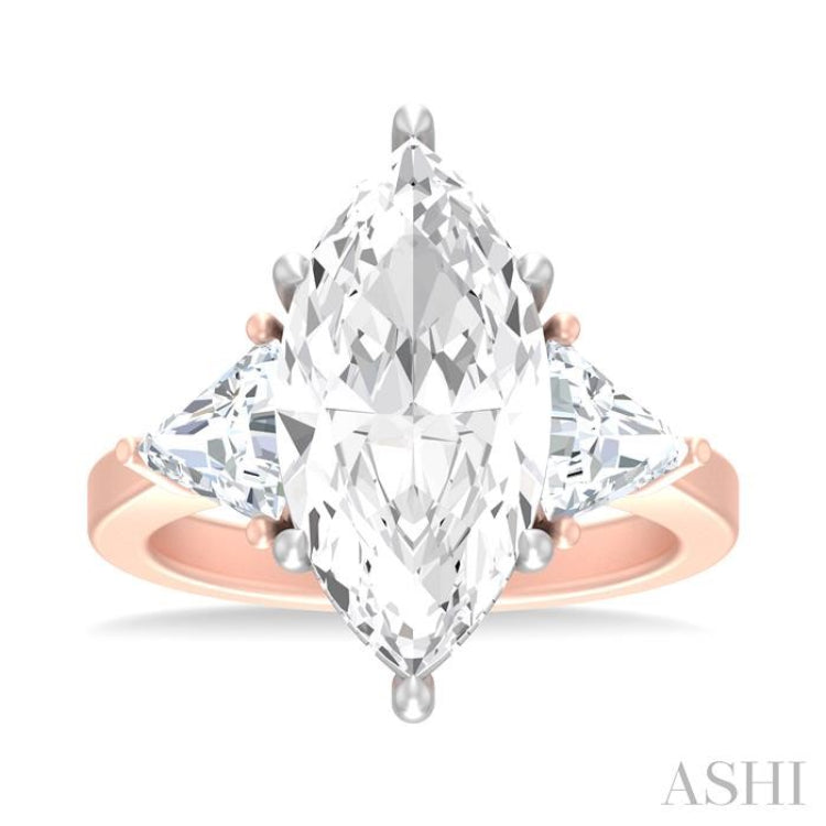 1 ctw Marquise Shape Trillion and Round Cut Diamond Semi Mount Engagement Ring in 14K Rose and White Gold
