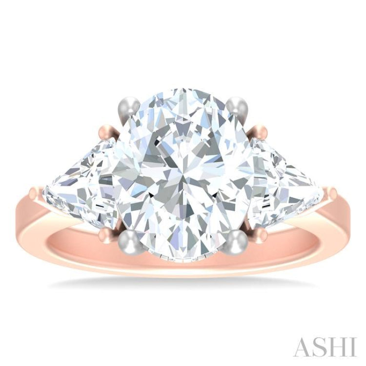 1 ctw Oval Shape Trillion Cut & Round Cut Diamond Semi Mount Engagement Ring in 14K Rose and White Gold