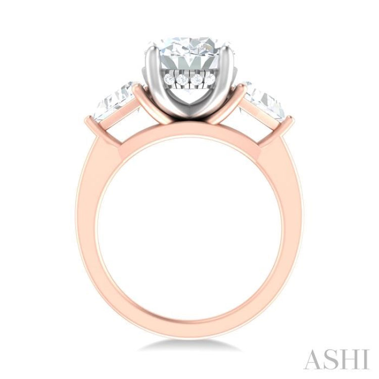 1 ctw Oval Shape Trillion Cut & Round Cut Diamond Semi Mount Engagement Ring in 14K Rose and White Gold
