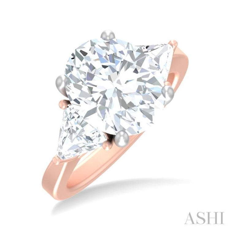 1 ctw Oval Shape Trillion Cut & Round Cut Diamond Semi Mount Engagement Ring in 14K Rose and White Gold