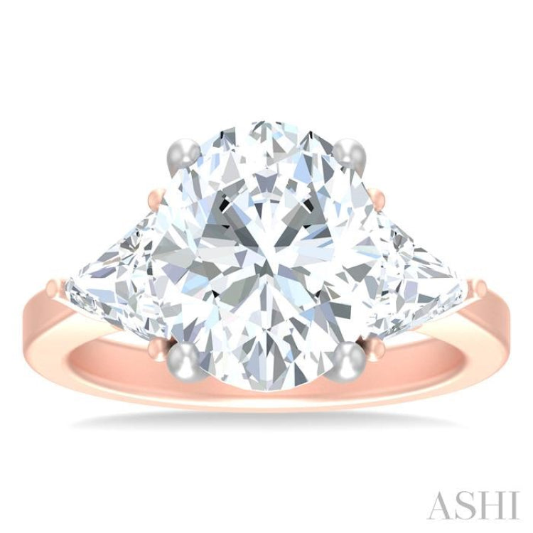 1 ctw Oval Shape Trillion Cut & Round Cut Diamond Semi Mount Engagement Ring in 14K Rose and White Gold