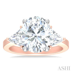 1 ctw Oval Shape Trillion Cut & Round Cut Diamond Semi Mount Engagement Ring in 14K Rose and White Gold