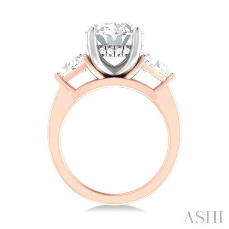 1 ctw Oval Shape Trillion Cut & Round Cut Diamond Semi Mount Engagement Ring in 14K Rose and White Gold