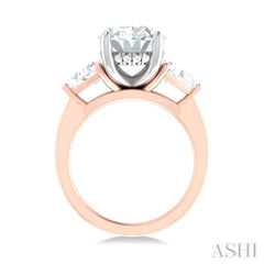 1 ctw Oval Shape Trillion Cut & Round Cut Diamond Semi Mount Engagement Ring in 14K Rose and White Gold