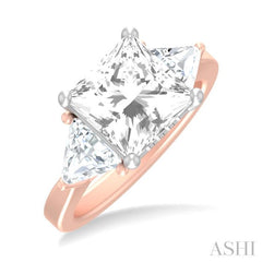 1 ctw Princess Shape Trillion Cut & Round Cut Diamond Semi Mount Engagement Ring in 14K Rose and White Gold