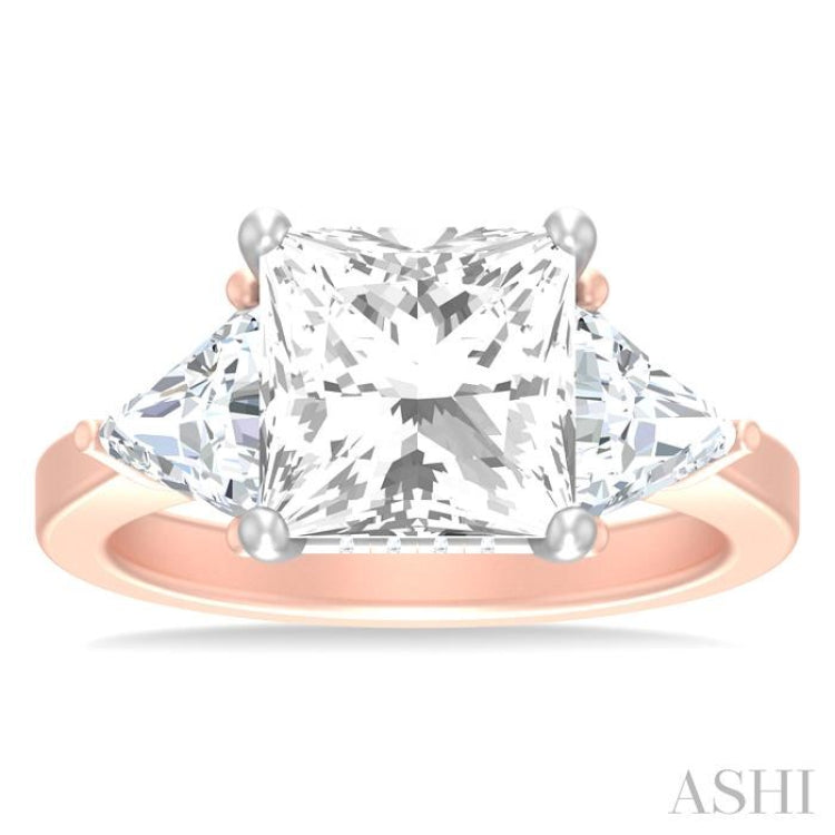 1 ctw Princess Shape Trillion Cut & Round Cut Diamond Semi Mount Engagement Ring in 14K Rose and White Gold
