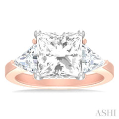 1 ctw Princess Shape Trillion Cut & Round Cut Diamond Semi Mount Engagement Ring in 14K Rose and White Gold