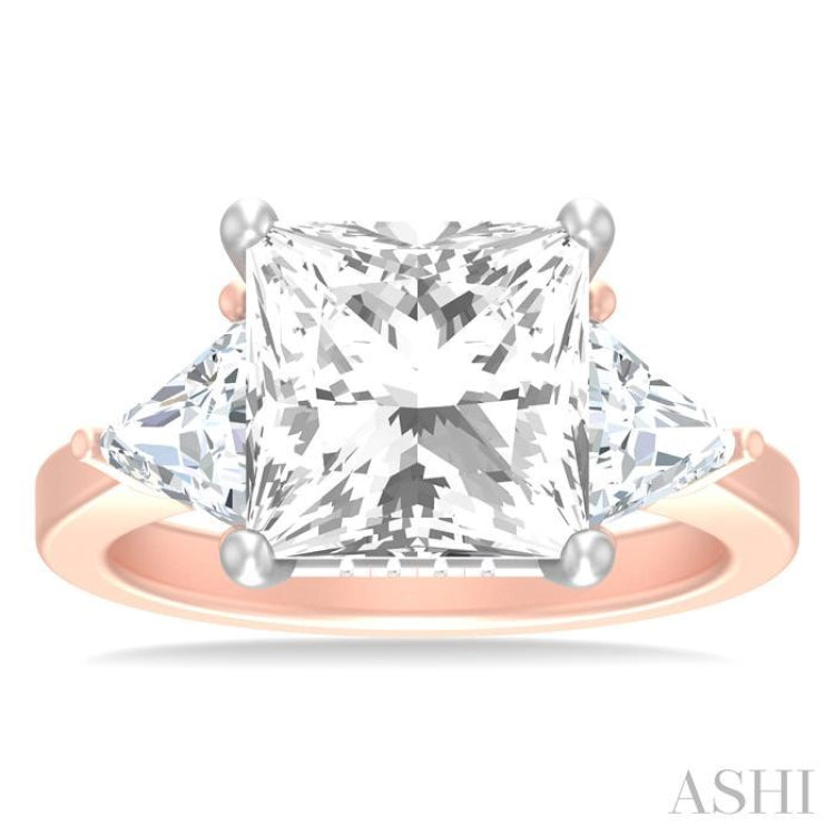 1 ctw Princess Shape Trillion Cut & Round Cut Diamond Semi Mount Engagement Ring in 14K Rose and White Gold
