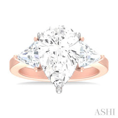 1 ctw Pear Shape Trillion Cut & Round Cut Diamond Semi Mount Engagement Ring in 14K Rose and White Gold