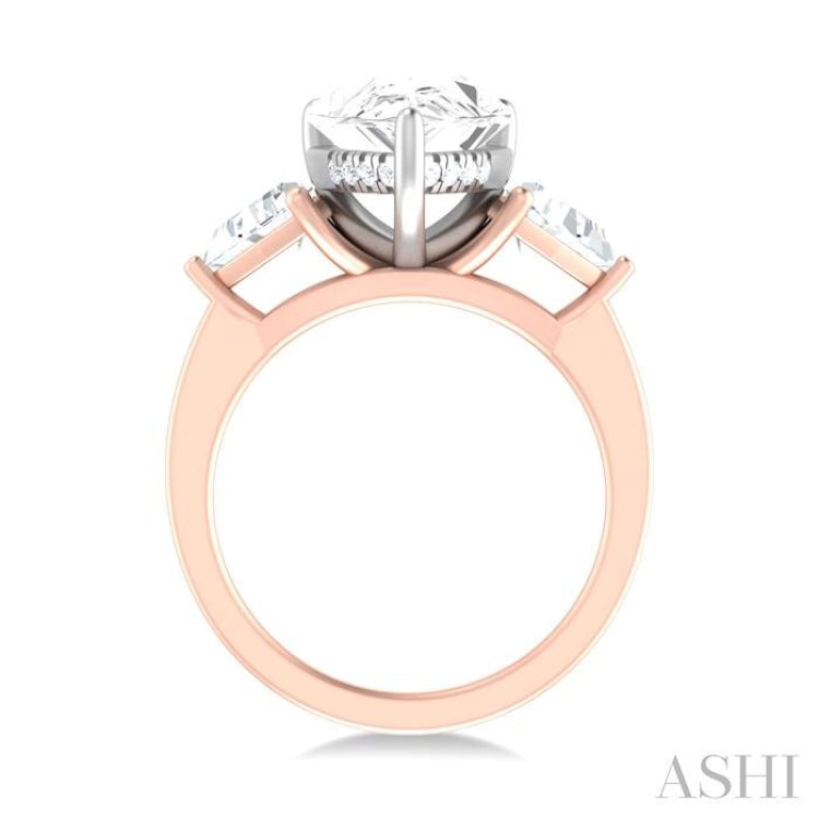 1 ctw Pear Shape Trillion Cut & Round Cut Diamond Semi Mount Engagement Ring in 14K Rose and White Gold