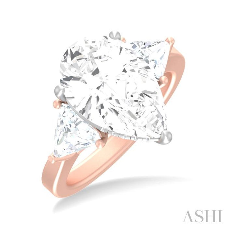 1 ctw Pear Shape Trillion Cut & Round Cut Diamond Semi Mount Engagement Ring in 14K Rose and White Gold