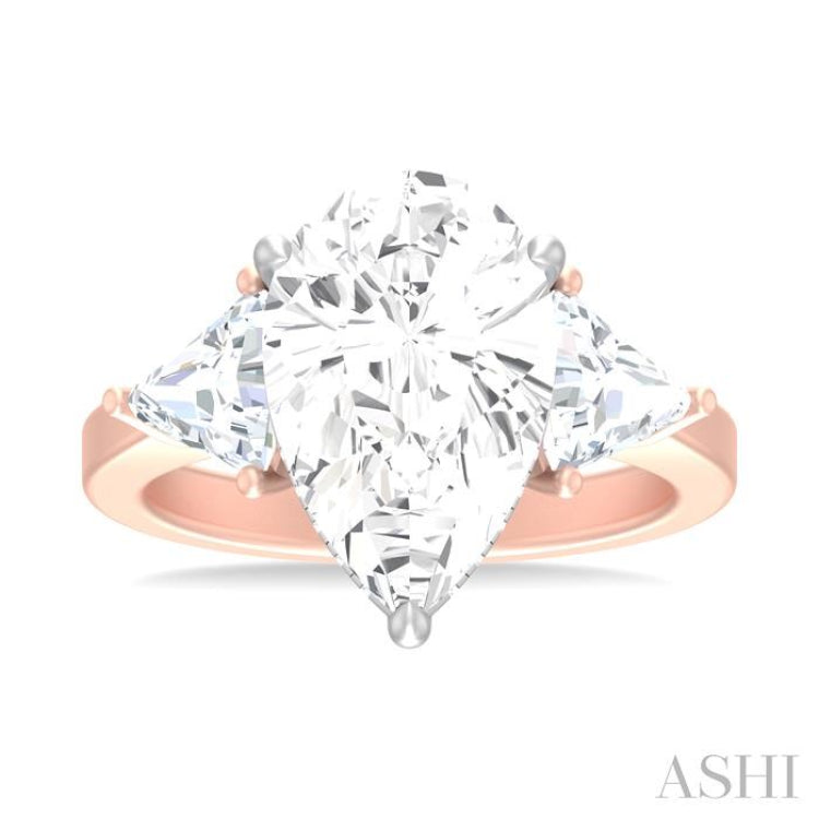 1 ctw Pear Shape Trillion Cut & Round Cut Diamond Semi Mount Engagement Ring in 14K Rose and White Gold