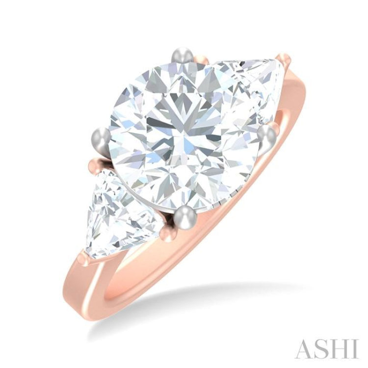 1 ctw Circualar Shape Trillion and Round Cut Diamond Semi Mount Engagement Ring in 14K Rose and White Gold
