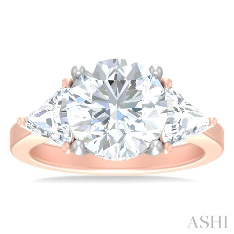 1 ctw Circualar Shape Trillion and Round Cut Diamond Semi Mount Engagement Ring in 14K Rose and White Gold
