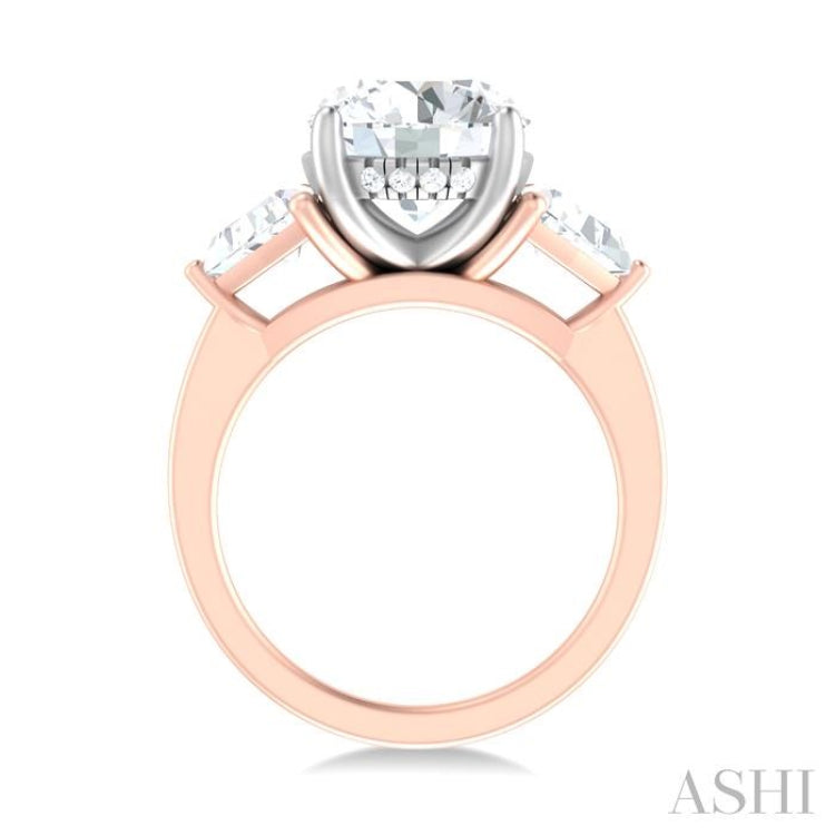 1 ctw Circualar Shape Trillion and Round Cut Diamond Semi Mount Engagement Ring in 14K Rose and White Gold