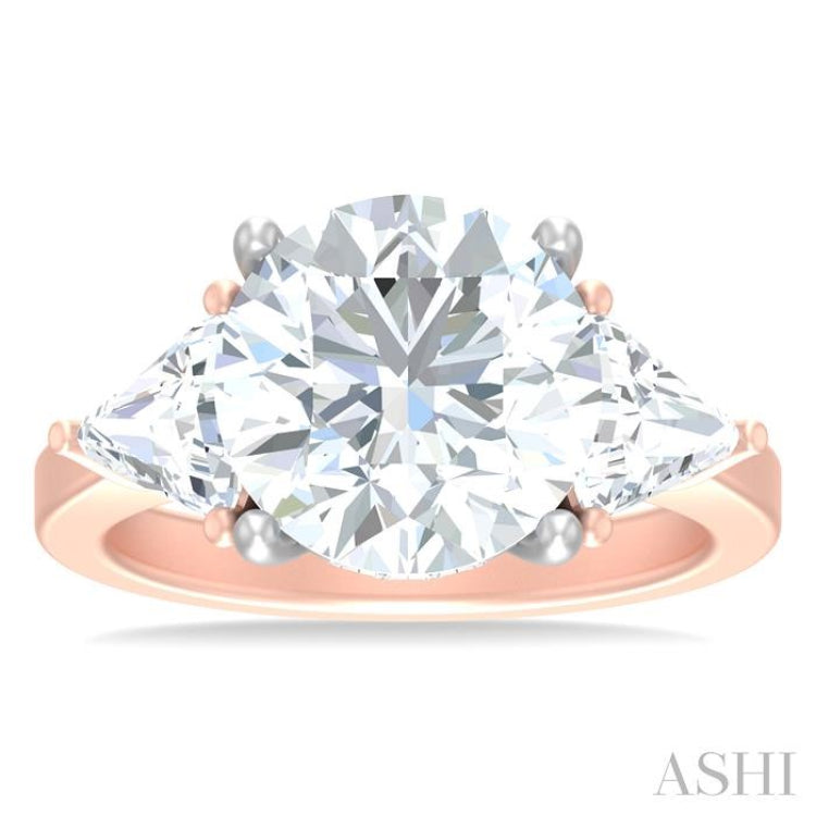 1 ctw Circualar Shape Trillion and Round Cut Diamond Semi Mount Engagement Ring in 14K Rose and White Gold
