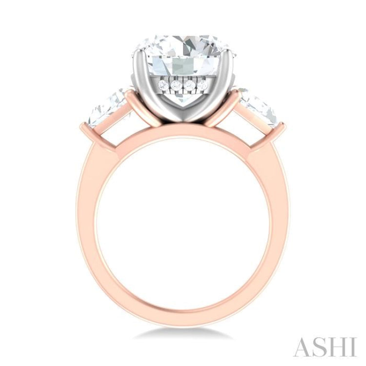 1 ctw Circualar Shape Trillion and Round Cut Diamond Semi Mount Engagement Ring in 14K Rose and White Gold