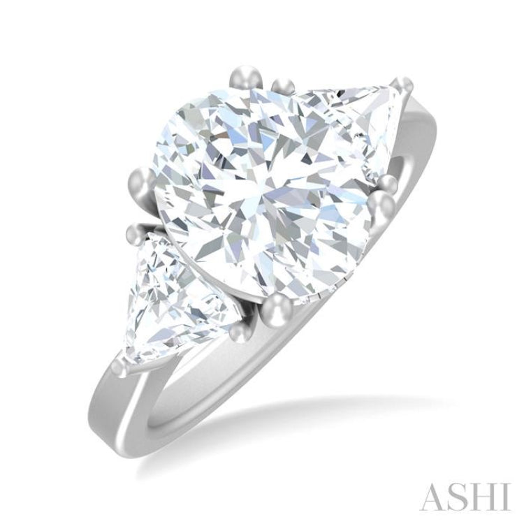 1 ctw Oval Shape Trillion Cut & Round Cut Diamond Semi Mount Engagement Ring in 14K White Gold