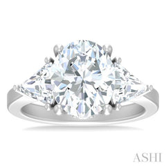 1 ctw Oval Shape Trillion Cut & Round Cut Diamond Semi Mount Engagement Ring in 14K White Gold