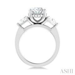 1 ctw Oval Shape Trillion Cut & Round Cut Diamond Semi Mount Engagement Ring in 14K White Gold