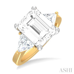 1 ctw Emerald Shape Trillion and Round Cut Diamond Semi Mount Engagement Ring in 14K yellow and White Gold