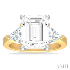 1 ctw Emerald Shape Trillion and Round Cut Diamond Semi Mount Engagement Ring in 14K yellow and White Gold