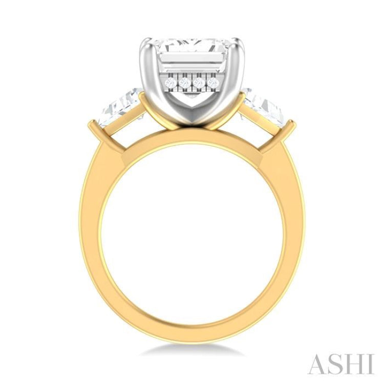 1 ctw Emerald Shape Trillion and Round Cut Diamond Semi Mount Engagement Ring in 14K yellow and White Gold