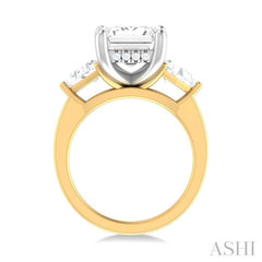 1 ctw Emerald Shape Trillion and Round Cut Diamond Semi Mount Engagement Ring in 14K yellow and White Gold