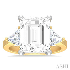 1 ctw Emerald Shape Trillion and Round Cut Diamond Semi Mount Engagement Ring in 14K Yellow and White Gold